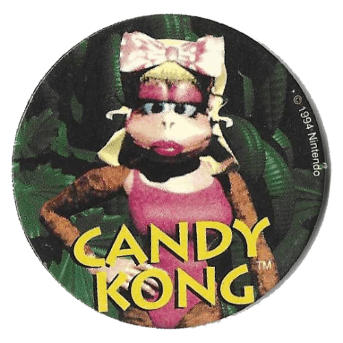 3d rendering of Candy Kong as she appeared in Donkey Kong Country facing forward with her right hand on her hip.