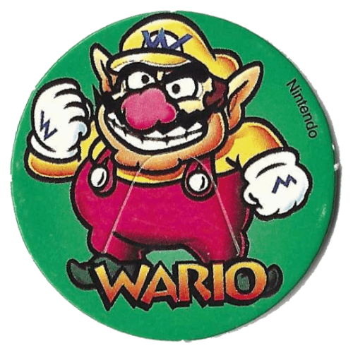 Wario as he appeared in Super Mario Land 2 in a fist-pump like pose.
