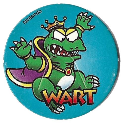 Wart as he appeared in Super Mario Bros. 2 in a pose that suggests he is mid-jump.